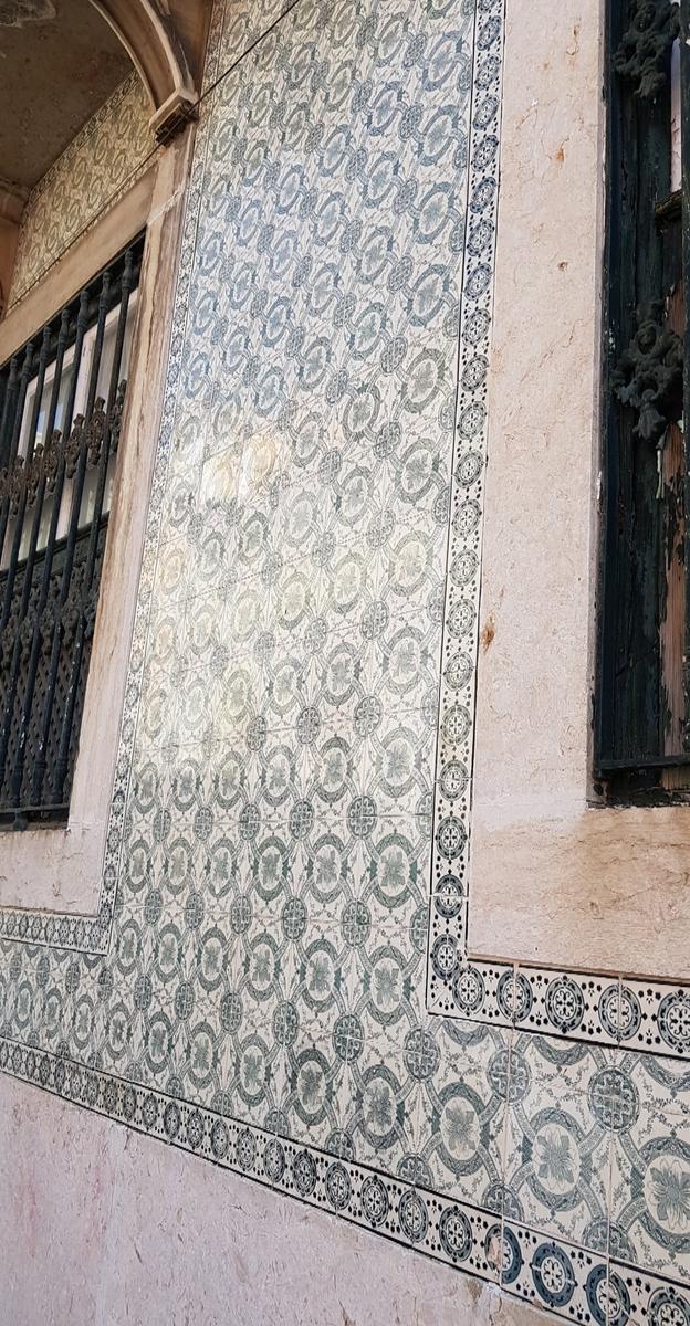 Lisbon old green tile building